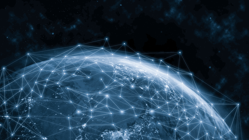 earth covered by satellite light beams