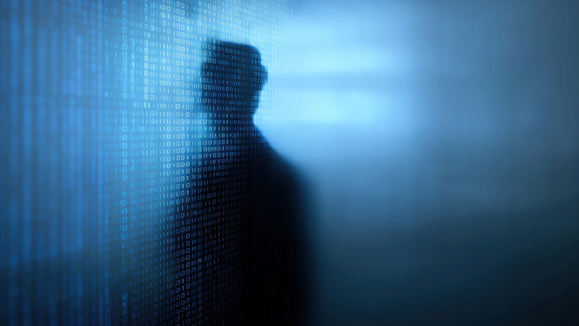 shadow figure in abstract technology background